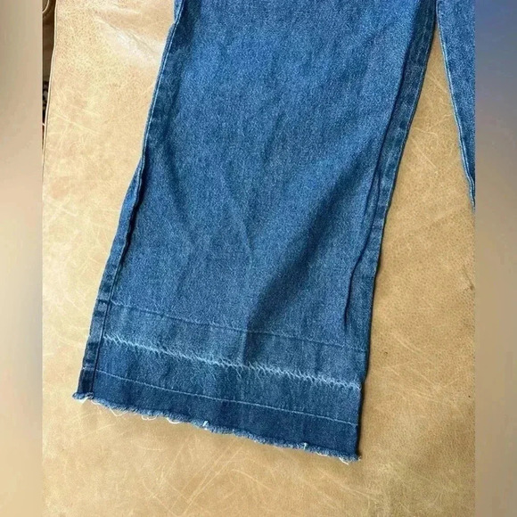 Loup Wide Leg Jeans Raw Hem Side Zip 100% Cotton Womens Size Small - Picture 6 of 13